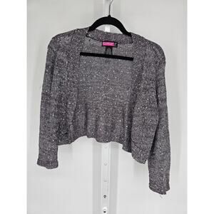 Say What? Womens Long Sleeve Silver Open Front Ribbed Knit Mini Cardigan Size XL